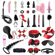 35 Pcs Sex BDSM Kit Sex Toy Bondage for Adult Couples Leather Restraint Kits with Sex Dice Ball Gag Blindfold for Women Men（Red）