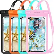 smartlle Waterproof Phone Pouch Case w/Lanyard, Cell Phone Dry Bag for iPhone 15 14 13 12 Pro Max XS Plus XR, for Galaxy S24 S22, IPX8 Waterproof Phone Holder for Vacation Pool Beach Swimming -4 Pack