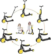 6 in 1 Kids Tricycle Scooter with Parent Push Handle | Sit/Stand Kids Kick Scooter with Adjustable Seat & Handle | Toddler Tricycle & Balance Bike | Lightweight & Portable Push Bike | Foldable Trike