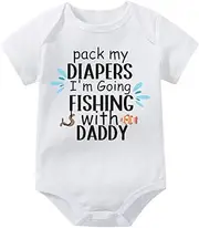 [EZCLASSY] Pack My Diapers I'm Going Fishing With Daddy Infant Toddler Cute One-Piece Infant Baby Bodysuit