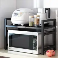 在飛比找momo購物網優惠-新一代可伸縮微波爐置物架 烤箱架(雙層置物架 微波爐架)