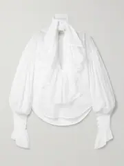 Salon 1884 - Giacomo Tie-neck Ruffled Cotton-voile Blouse - White - FR 36