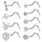 Nose Studs 20g 22g Nose Stud L Shaped Diamond Nose Rings 13:Screw 20g -silver