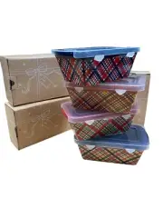 Set Of 4 IN GIFT BOX Temp-tations PLAID 12 oz Mini Loaf Pan with Lid