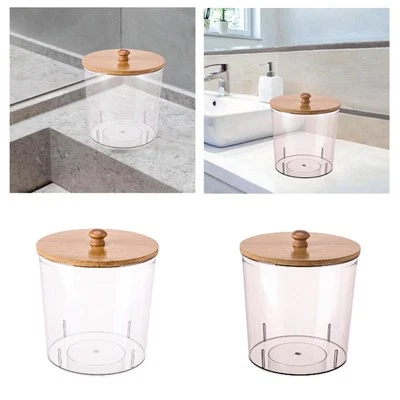 Qtips Holder Dispenser Wood Lid Bathroom Canister for Vanity Countertop