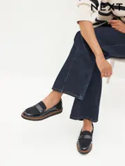 Navy Blue Forever Comfort® Brogue Detail Chunky Sole Loafers (451176) | $66