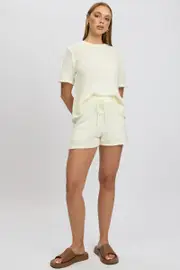 White Knit Shorts Elasticated Waist - Size 12, Women's Shorts