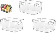 3 Pack Clear Stackable Storage Boxes with Handles, Pantry Organizer Bins, 29x19x15 CM, for Kitchen, Pantry, Countertops, Cabinets, Freezer, Bedrooms, Bathrooms (3 Pack)