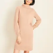 ANN TAYLOR Camel Cashmere Ballon Sleeve Sweater Dress Sz S