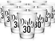 Your Dream Party Shop Dirty 30 Shot Glasses, Reusable 30th Birthday Favors, Set of 12, 1.75 oz - Perfect for Dirty 30 Birthday Decorations, 30th Birthday Party Favors, Available in Glass and Plastic