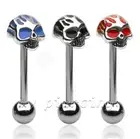 14G 5/8" Flaming Skull Head 316L Surgical Steel Tongue Ring Barbell