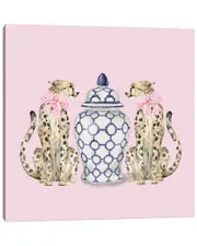Chinoiserie Cheetahs On Pink With Ginger Jar by Green Orchid Boutique Wall Art
