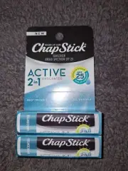 2 Pack ChapStick Lip Sunscreen SPF 25 Active 2 in 1 Lip Balm Mineral Based