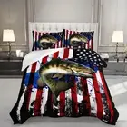 Big Pike Fishing Comforter Set,Bass Fish American Flag Pattern Queen Black