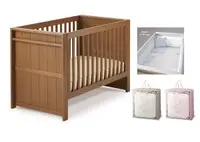 在飛比找Yahoo奇摩購物中心優惠-BeBe Deluxe 嬰兒大床-摩卡木紋+彈簧墊+歐式寢具