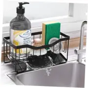 Sponge Holder for Kitchen Sink with Auto Draining Tray, Sink Caddy Black