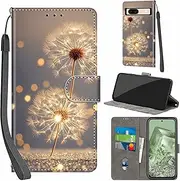 Mobile Phone Case for Google Pixel 8A Cases Premium Leather Case Foldable Wallet Magnetic Card Slot Stand Function Protective Case Compatible with Pixel 8A Cover, Dandelion