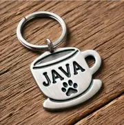 Personalized Pet ID Tag - Coffee Cup Shape Dog Tag, Custom Name Hand Stamped