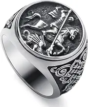 [SOBHART] St Christopher George Benedict Ring for Men Stainless Steel Religious Amulet Ring Size 8/9/10/11/12/13