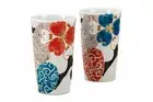 Pair Kutani yaki ware Ceramic Tumbler Beer Sake cup Flower Arabesque Takeshi
