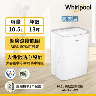 Whirlpool惠而浦 10.5L節能除濕機 WDEE20AW