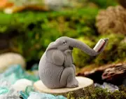 Miniature Elephant Balancing Book on Trunk~ Fairy Garden Jungle Animal Figurine
