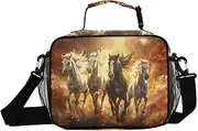 Brown Horses Dust Insulated Lunch Box for Women Men - Ideal for Work, Picnics - Includes Adjustable Shoulder Strap