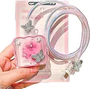 Cute Charger Cover for iPhone Charger,Lovely Butterflies Design,Soft Cable Protector Charging Cord Protector,Cable Charger Protector Cover,Wire Cord Saver for iPhone 14 15 16 Pro Max
