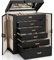 AKOZLIN Large Jewelry Box Organizer Functional Huge Lockable, Leather Jewelry Storage Case for Women Girls Ring Necklace Earring Bracelet Holder Organizer with Mirror