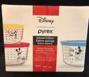 Pyrex Disney Mickey Mouse 6 Pc Storage Bowl Set w Lids Special Edition NEW