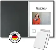 Pack of 8 2-Part Application Folders Black with 1 Spine Bar in Finest Leather Structure Includes 8 Free Envelopes in White High-Quality Embossing Bewerbung