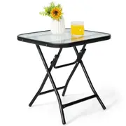 Costway Patio Square Glass Side Table Bistro Folding Coffee Table Patio End Table w/Tempered Glass Tabletop