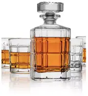 GODINGER RADIUS 5 Piece Decanter Whiskey Set - Clear, Box Cut, No Trim