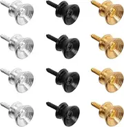 Guitar Strap Locks, 12pcs Guitar Strap Button Locks Strap Locks Guitar Accessories with Mounting Screws for Guitar Bass Ukulele - Black/Gold/Silver