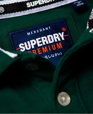 跩狗嚴選®有機棉 極度乾燥 Superdry Polo 衫 刺繡 Logo 短袖 上衣 透氣 素T 復古 深綠 印度製