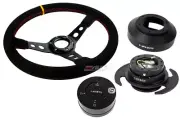 NRG 350 3" Deep Steering Wheel Suede Yellow 141H Hub Gen3 Black Release Lock LB