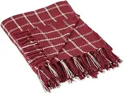 DII Transitional Checked Plaid Woven Throw, 50x60, Barn Red