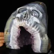 Giant 6.5" Agate Geode Carved Crystal Skull & Castle