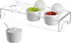 Clear Acrylic Server Tray and 3 Ceramic Ramekin Bowls, Condiment Pot Serving Set