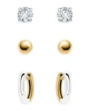Aqua Cubic Zirconia & Polished Two-Tone Stud & Hoop Earrings, Set of 3