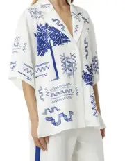 Camilla and Marc Cassia Set Shirt Size 8 And Pant Size 6 In White/Blue BNWT