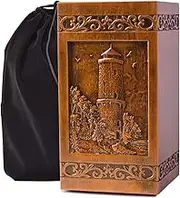 KIMNAG Wooden Cremation Urn for Human Wood Ashes Decorative Box Funeral Urns for Adult Male Female with Satin Bag Burial or Memorial Keepsake (Lighthouse (XL) 250lbs)