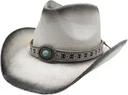 [ZJSCNBE] Vintage Straw Cowboy Hat for Men Handwoven Denim Hat with Distressed Finish and Breathable Design 57-58cm