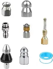 8 PCS Sewer Jetter Nozzle Kit, Jetter Heads Kit, Stainless Steel Rotating Nose for Pressure Washer, G1/4 Pressure Drain Jetter Hose Nozzle, 1/4 Inch Quick Connector Waterproof Tape