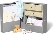 The Vault Baby Keepsake Box - Handmade Customizable Newborn Memory Box with 2 Drawers, 7 compartments and 10 folders for Baby's Treasured Memories - Slate Gray