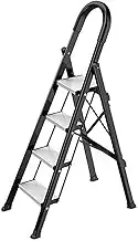 Portable 4 Step Ladder, Folding Step Stool with Wide Anti-Slip Pedal, Lightweight Aluminum 330 lbs Load Capacity Step Ladder for Household and Office, Kitchen Space Saving