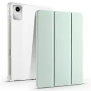 For Lenovo Tab M11 (Xiaoxin Pad 11 2024) Transparent Pen Slot Tri-Fold Leather Case Light Green