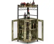 Giantex Corner Buffet Sideboard Storage Cabinet Corner Bar Organiser w/Glass Holder & Mesh Doors Wine Display Shelf