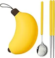 Kids Utensil Set, Folding Travel Cutlery Set, Banana Spoon and Chopsticks, Reusable Kids Chopsticks Set, Stainless Steel Travel Cutlery, Portable Chopsticks for Children