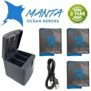 MantaOH Black Kit for GoPro HERO11 10 9 8 7 6 5 4 3+ Battery Charger Dual/Triple